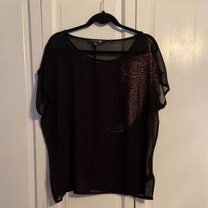 Forever 21 Sheer black top w/ studded gold feather
